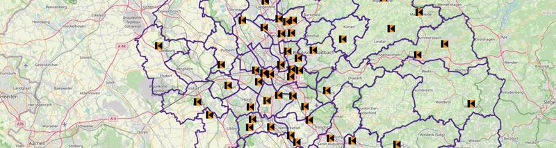 Zur geografischen Übersicht der Kolpingsfamilien im Erzbistum Köln